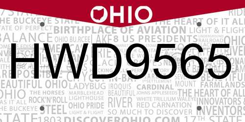 HWD9565 Ohio License Plate