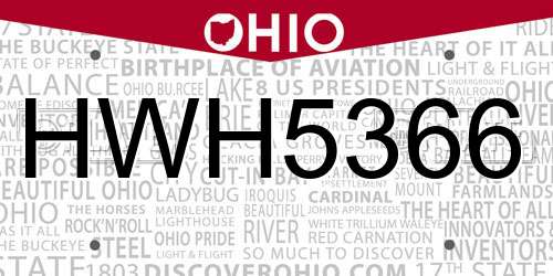 HWH5366 Ohio License Plate