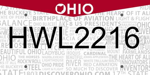 HWL2216 Ohio License Plate