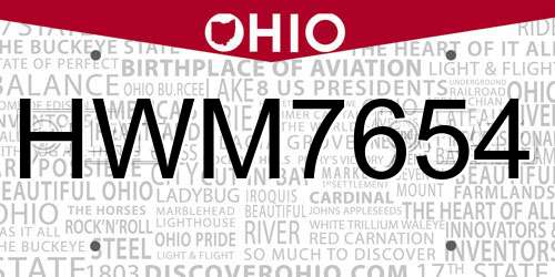 HWM7654 Ohio License Plate