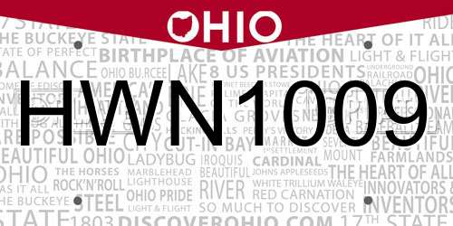 HWN1009 Ohio License Plate