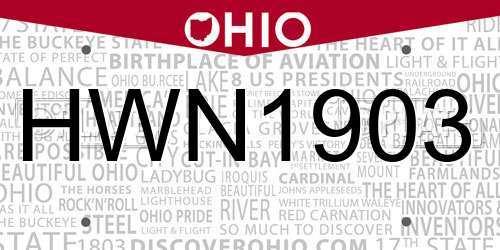HWN1903 Ohio License Plate