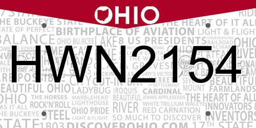 HWN2154 Ohio License Plate