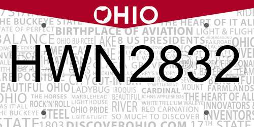HWN2832 Ohio License Plate