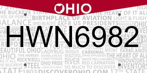 HWN6982 Ohio License Plate