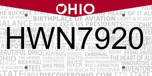 HWN7920 Ohio License Plate