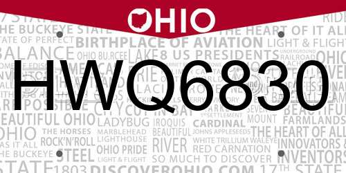 HWQ6830 Ohio License Plate