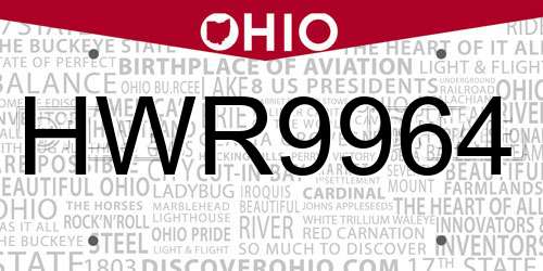 HWR9964 Ohio License Plate
