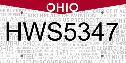 HWS5347 Ohio License Plate