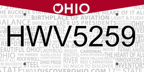 HWV5259 Ohio License Plate