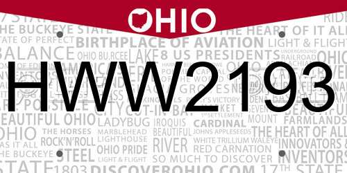 HWW2193 Ohio License Plate