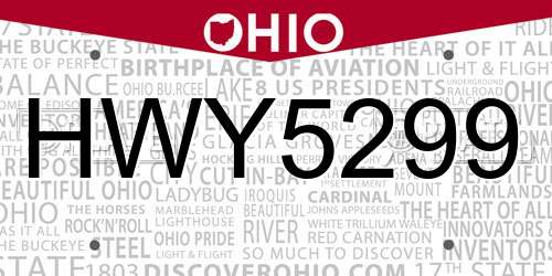 HWY5299 Ohio License Plate