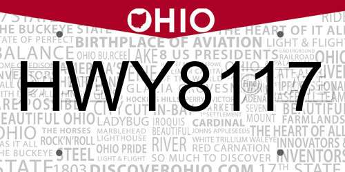 HWY8117 Ohio License Plate