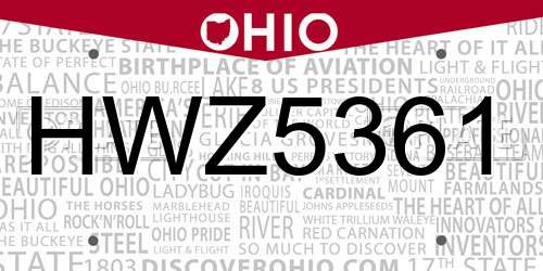 HWZ5361 Ohio License Plate