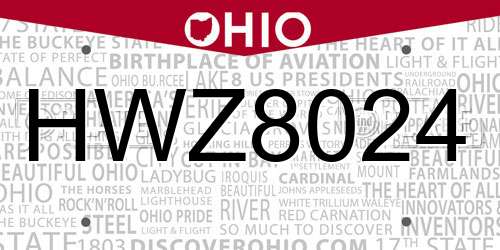 HWZ8024 Ohio License Plate