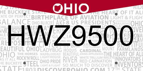 HWZ9500 Ohio License Plate
