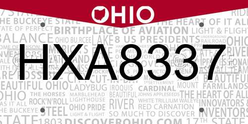 HXA8337 Ohio License Plate