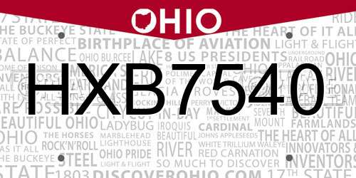 HXB7540 Ohio License Plate