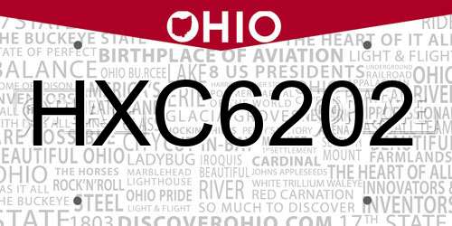 HXC6202 Ohio License Plate