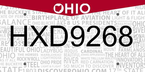 HXD9268 Ohio License Plate