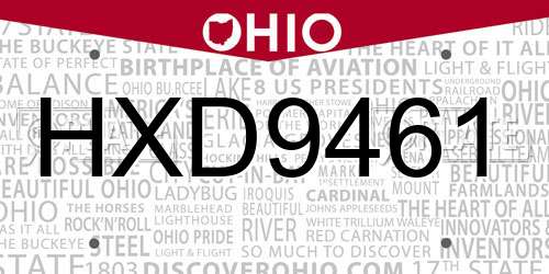 HXD9461 Ohio License Plate