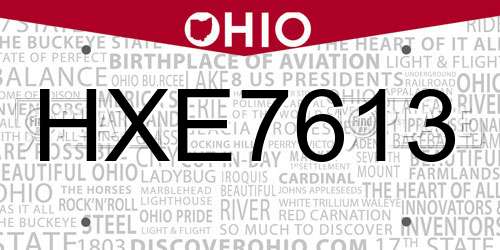 HXE7613 Ohio License Plate