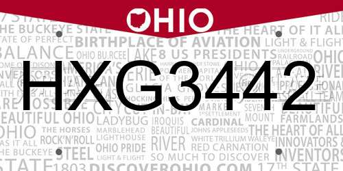 HXG3442 Ohio License Plate