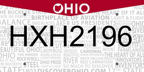 HXH2196 Ohio License Plate