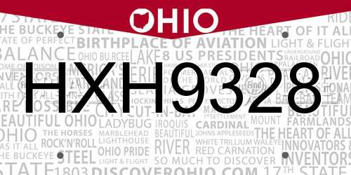 HXH9328 Ohio License Plate