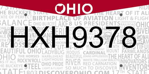 HXH9378 Ohio License Plate