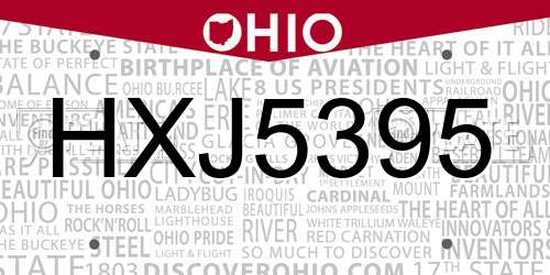 HXJ5395 Ohio License Plate