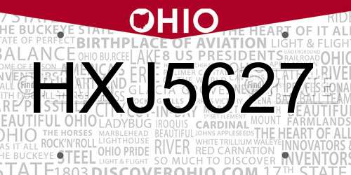 HXJ5627 Ohio License Plate