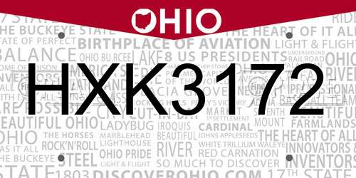 HXK3172 Ohio License Plate
