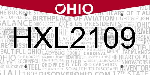 HXL2109 Ohio License Plate