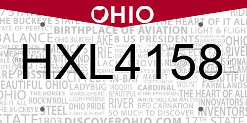 HXL4158 Ohio License Plate