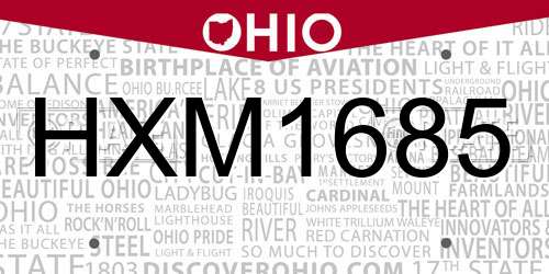 HXM1685 Ohio License Plate