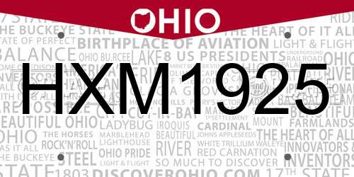 HXM1925 Ohio License Plate