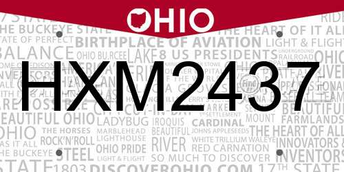 HXM2437 Ohio License Plate
