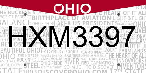 HXM3397 Ohio License Plate