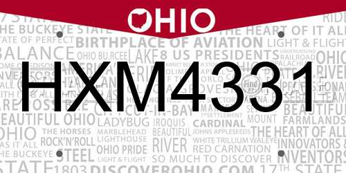 HXM4331 Ohio License Plate