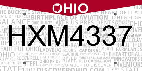 HXM4337 Ohio License Plate