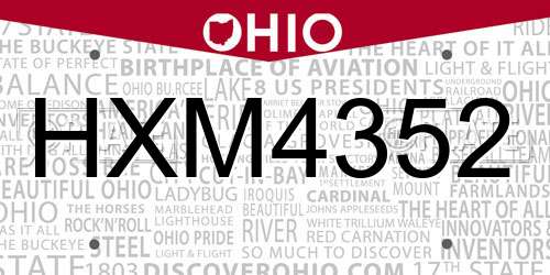 HXM4352 Ohio License Plate