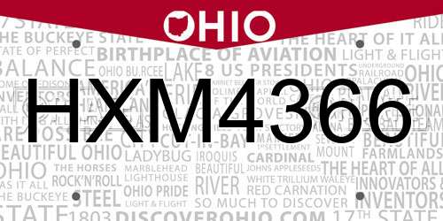 HXM4366 Ohio License Plate
