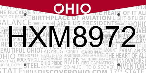 HXM8972 Ohio License Plate