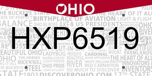 HXP6519 Ohio License Plate