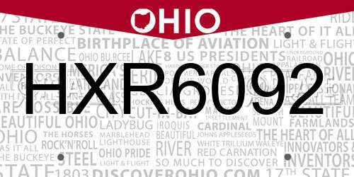 HXR6092 Ohio License Plate