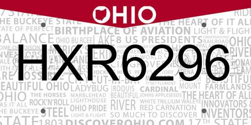 HXR6296 Ohio License Plate