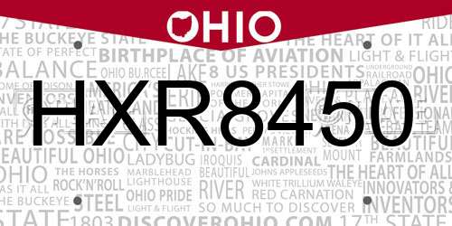HXR8450 Ohio License Plate