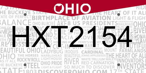 HXT2154 Ohio License Plate