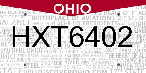 HXT6402 Ohio License Plate